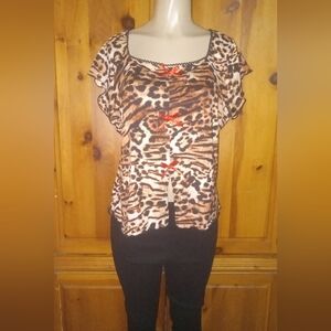Ragdoll Leopard Print Blouse with Red Accents